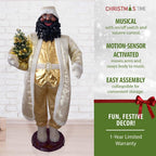 58 in. Christmas African American Dancing Santa Claus in Paisley Cost with Prelit Christmas Tree