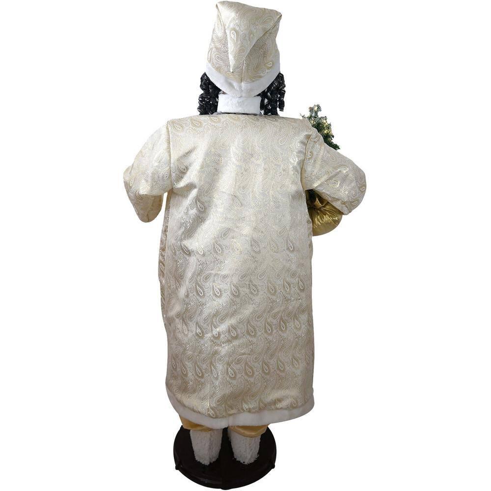 58 in. Christmas African American Dancing Santa Claus in Paisley Cost with Prelit Christmas Tree