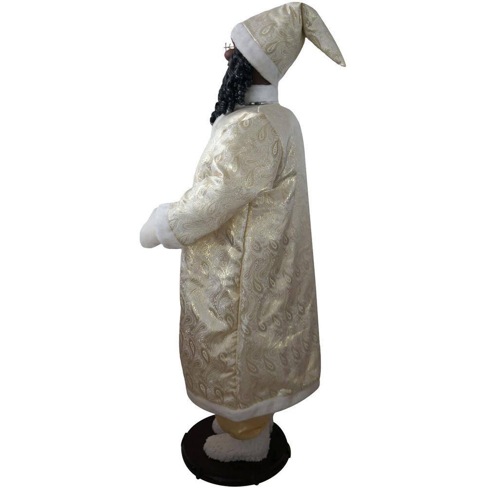 58 in. Christmas African American Dancing Santa Claus in Paisley Cost with Prelit Christmas Tree