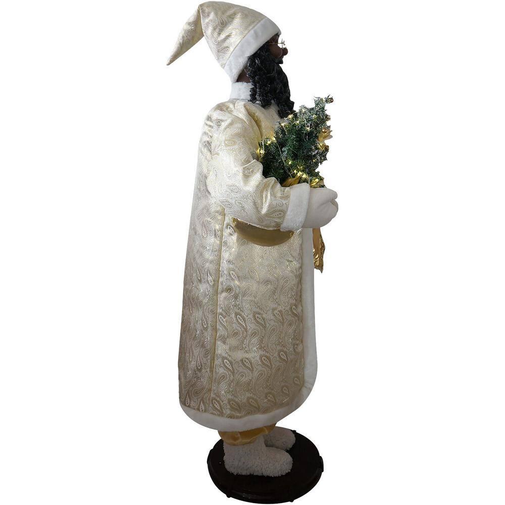 58 in. Christmas African American Dancing Santa Claus in Paisley Cost with Prelit Christmas Tree
