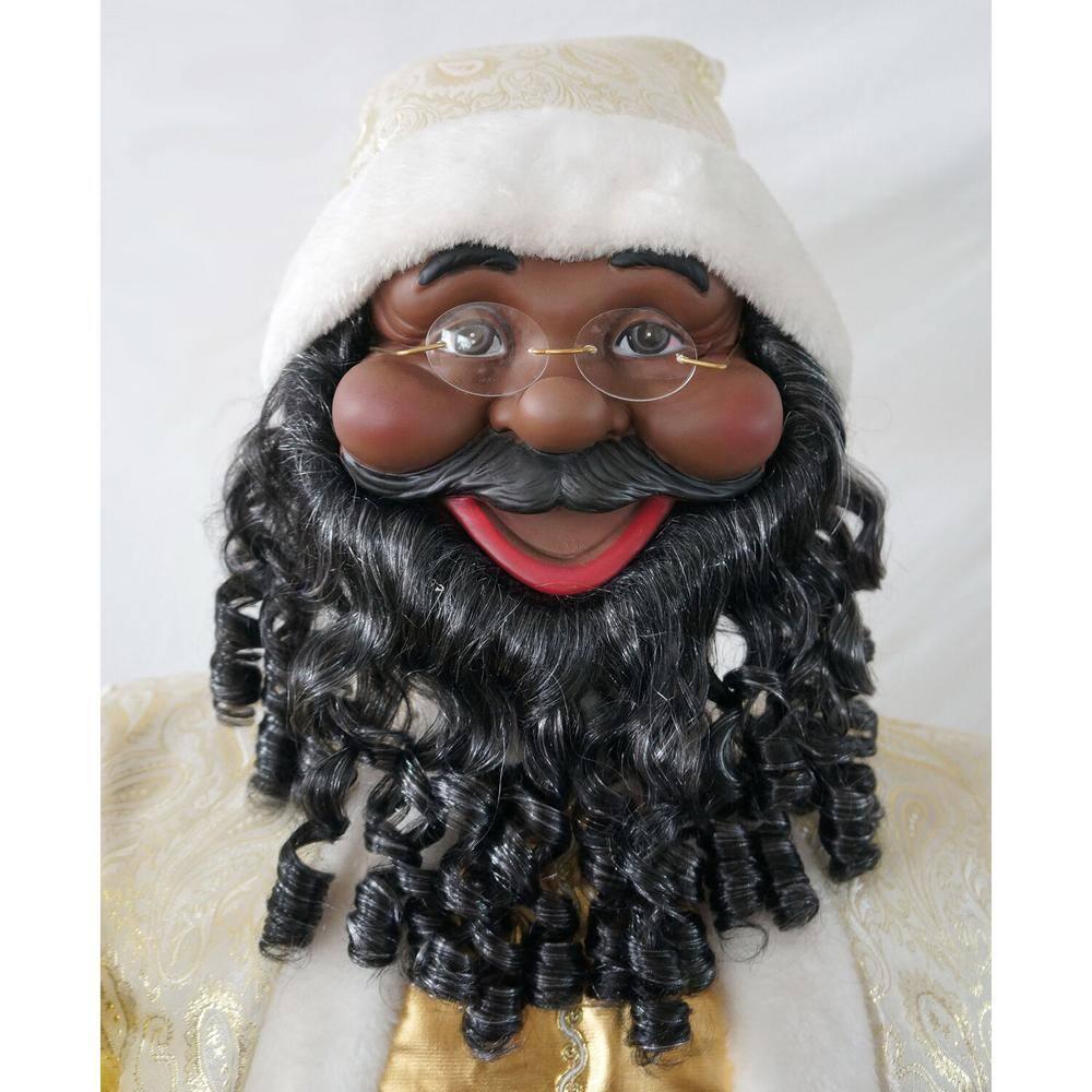 58 in. Christmas African American Dancing Santa Claus in Paisley Cost with Prelit Christmas Tree