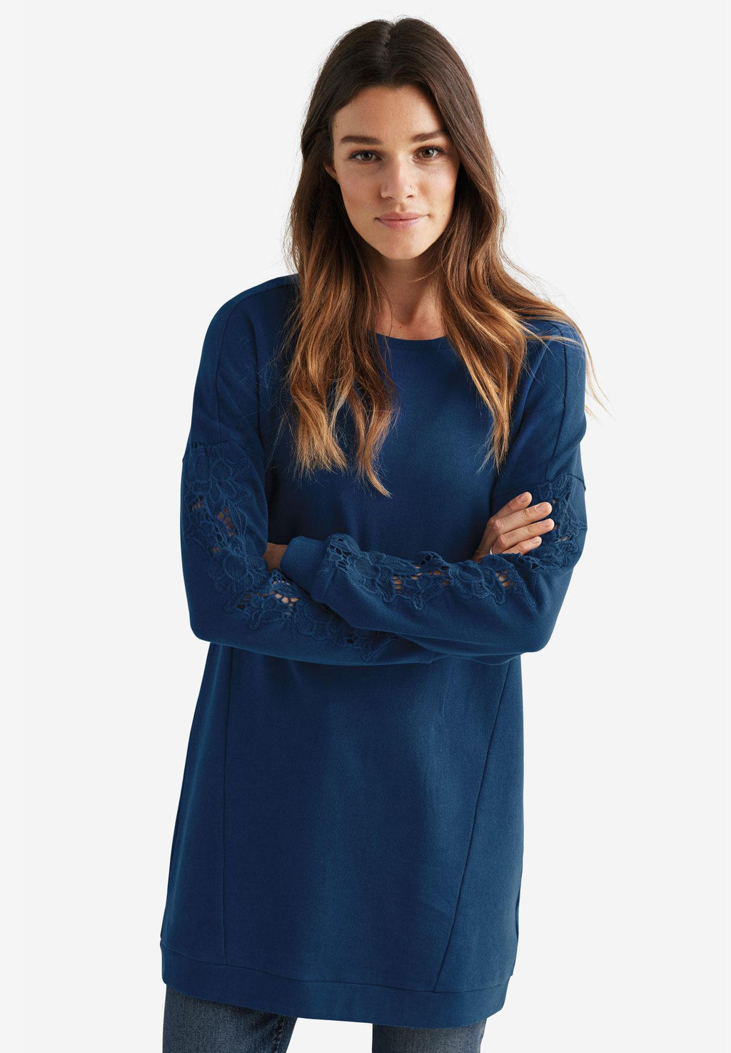 lace trim sweatshirt tunic