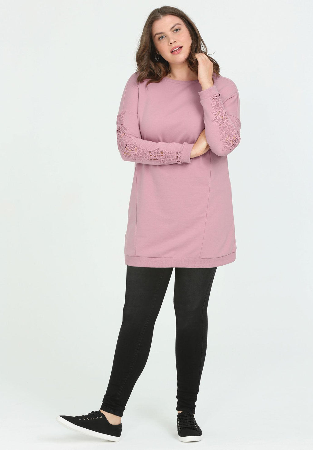 lace trim sweatshirt tunic