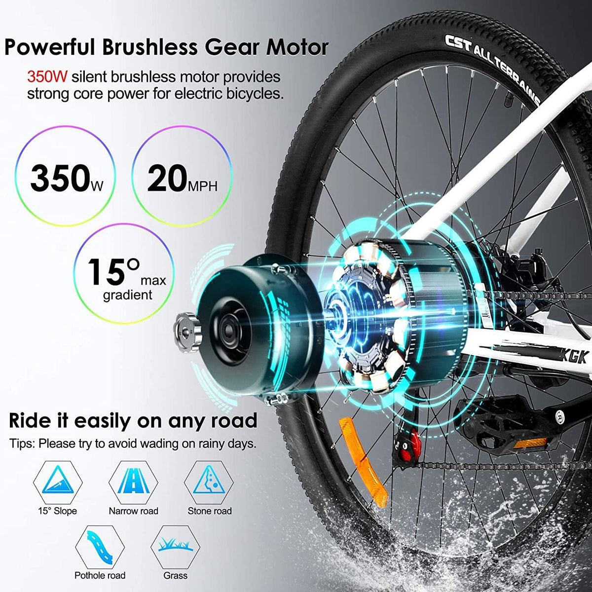 WOOKRAYS Electric Bike 350W Electric Mountain Bike 27.5'' Electric Bicycle for Adults, with 10.4Ah Removable Battery, 20MPH Professional 7 Speed E-Bike