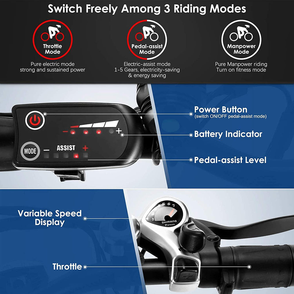 WOOKRAYS Electric Bike 350W Electric Mountain Bike 27.5'' Electric Bicycle for Adults, with 10.4Ah Removable Battery, 20MPH Professional 7 Speed E-Bike