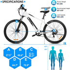 WOOKRAYS Electric Bike 350W Electric Mountain Bike 27.5'' Electric Bicycle for Adults, with 10.4Ah Removable Battery, 20MPH Professional 7 Speed E-Bike