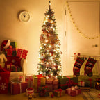 7.5 ft. Green Pencil Artificial Christmas Tree with White LED Lights