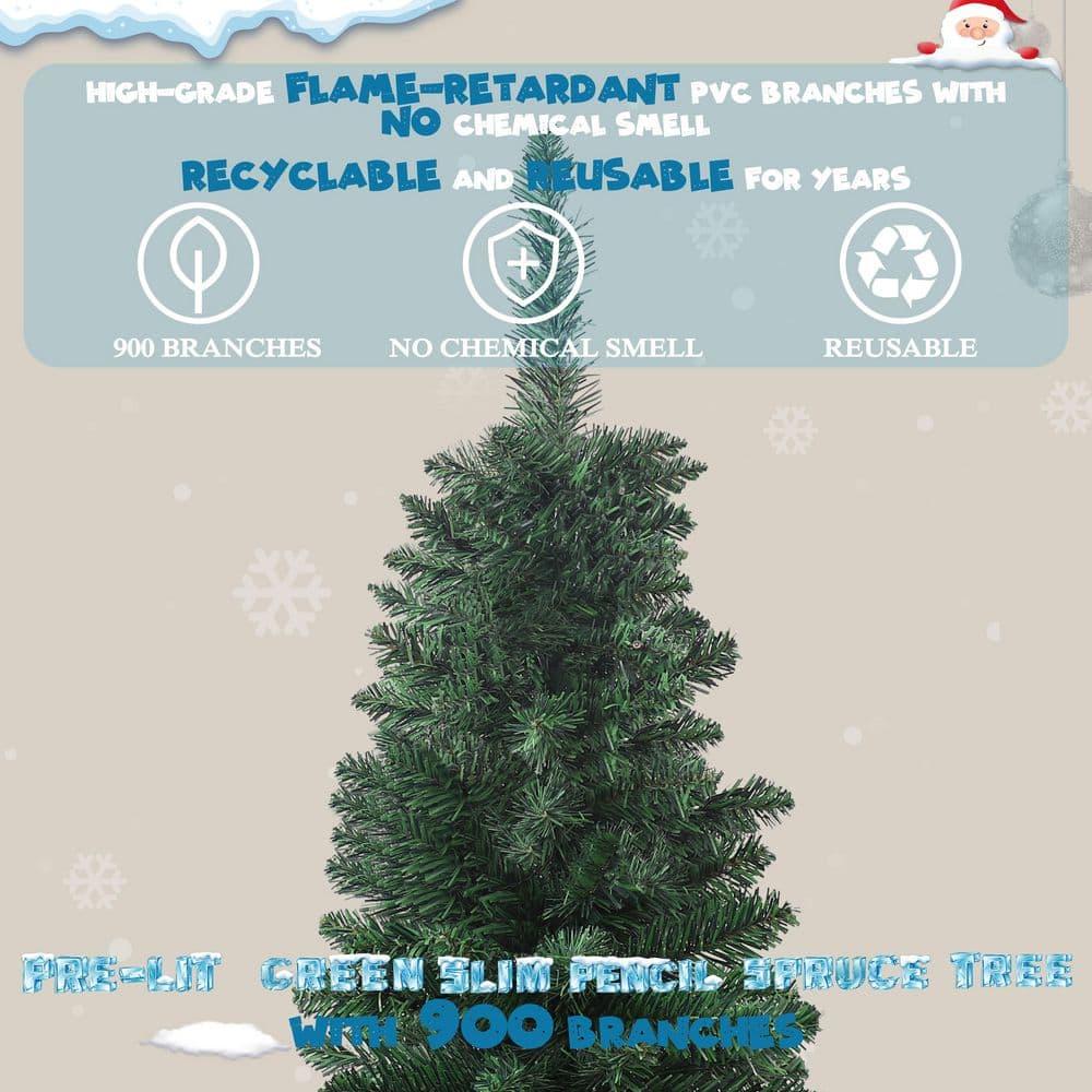 7.5 ft. Green Pencil Artificial Christmas Tree with White LED Lights