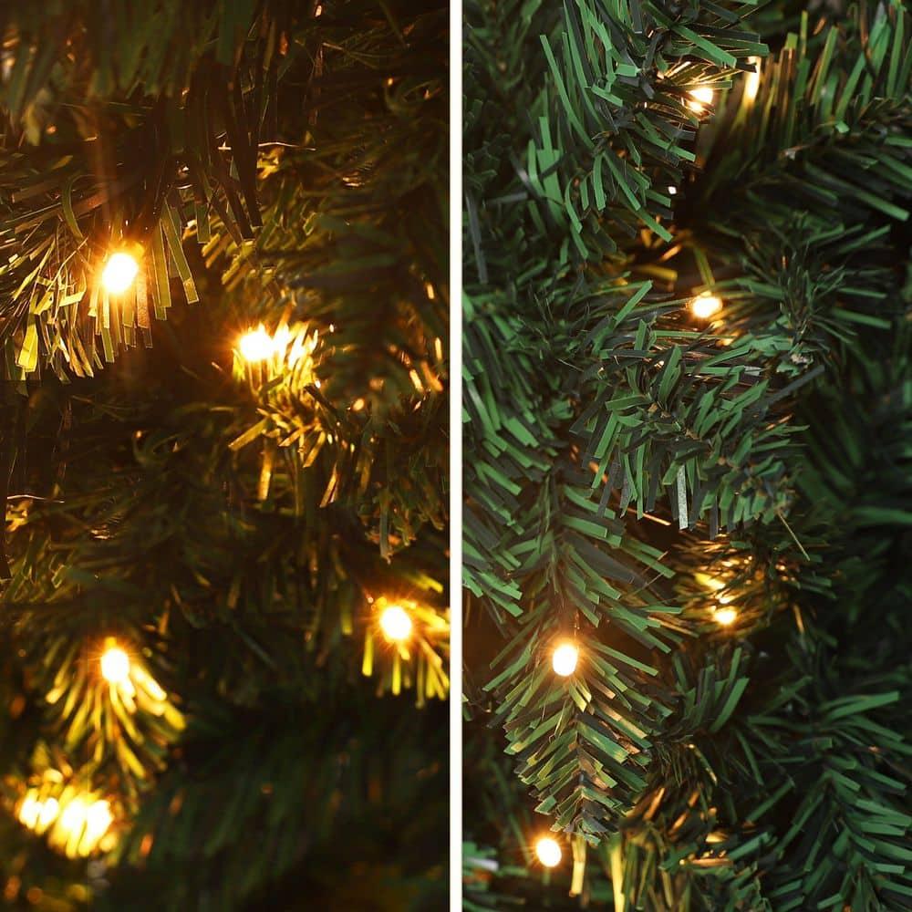 7.5 ft. Green Pencil Artificial Christmas Tree with White LED Lights