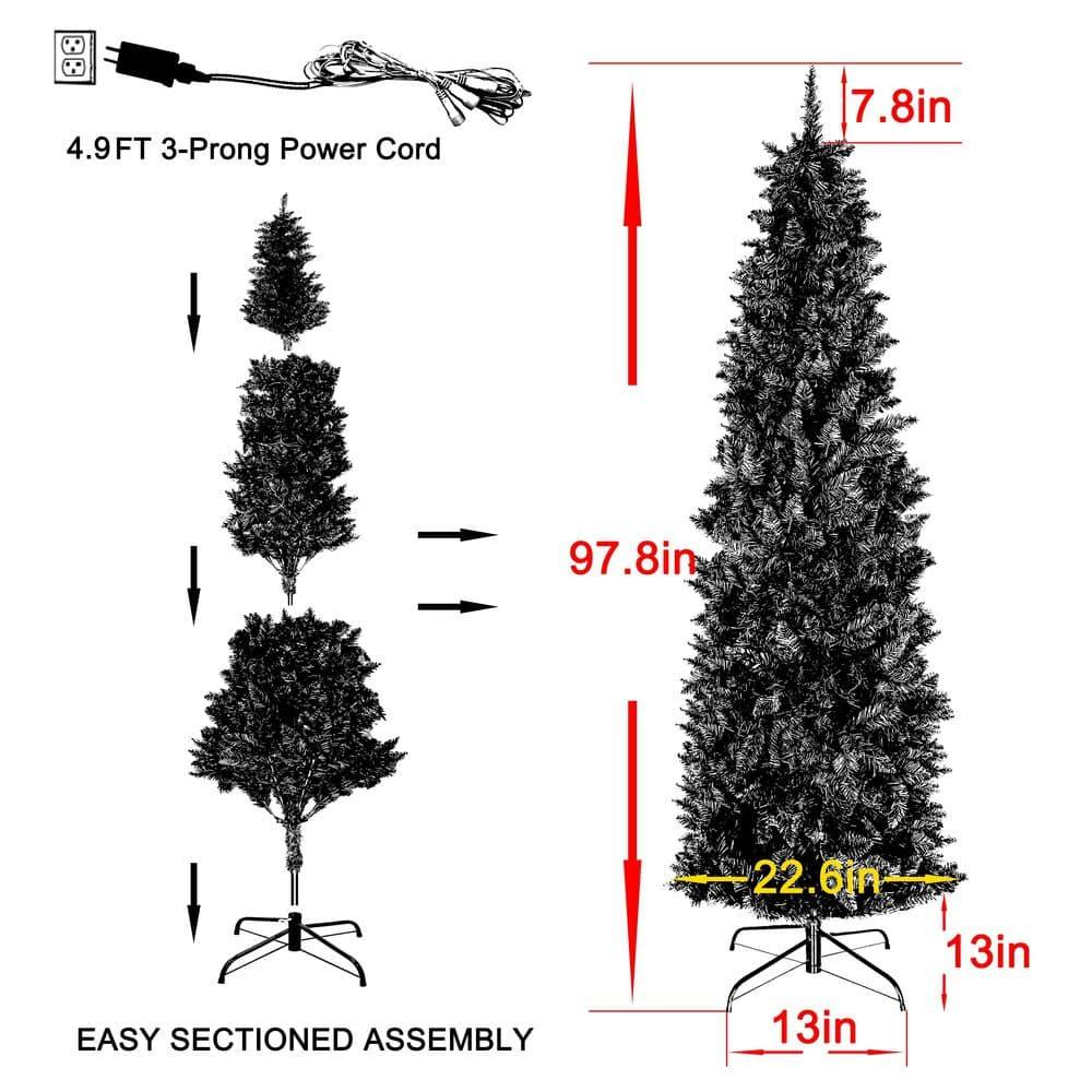7.5 ft. Green Pencil Artificial Christmas Tree with White LED Lights