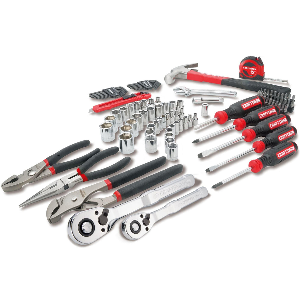 102-Piece Tool Kit for Home and Car, Durable Hand Tools Set with SAE and Metric Socket Set, Screwdrivers, Wrench, Hammer, Pliers, Knife, Hex Keys, Specialty Bits, Tape Measure (CMMT99449)