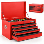 LarMetal Tool Box, Tool Box with 6 Drawers & Top Tray, Heavy-Duty Steel Tool Chest with Auto-LocDrawers and Side Handles for Gara& Workbench, Red