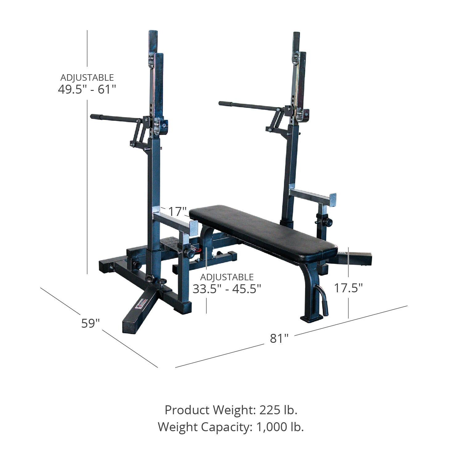 Fitness Competition Bench and Squat Rack Combo, Rated 1,000 LB, Competition Standards, Fully Adjustable