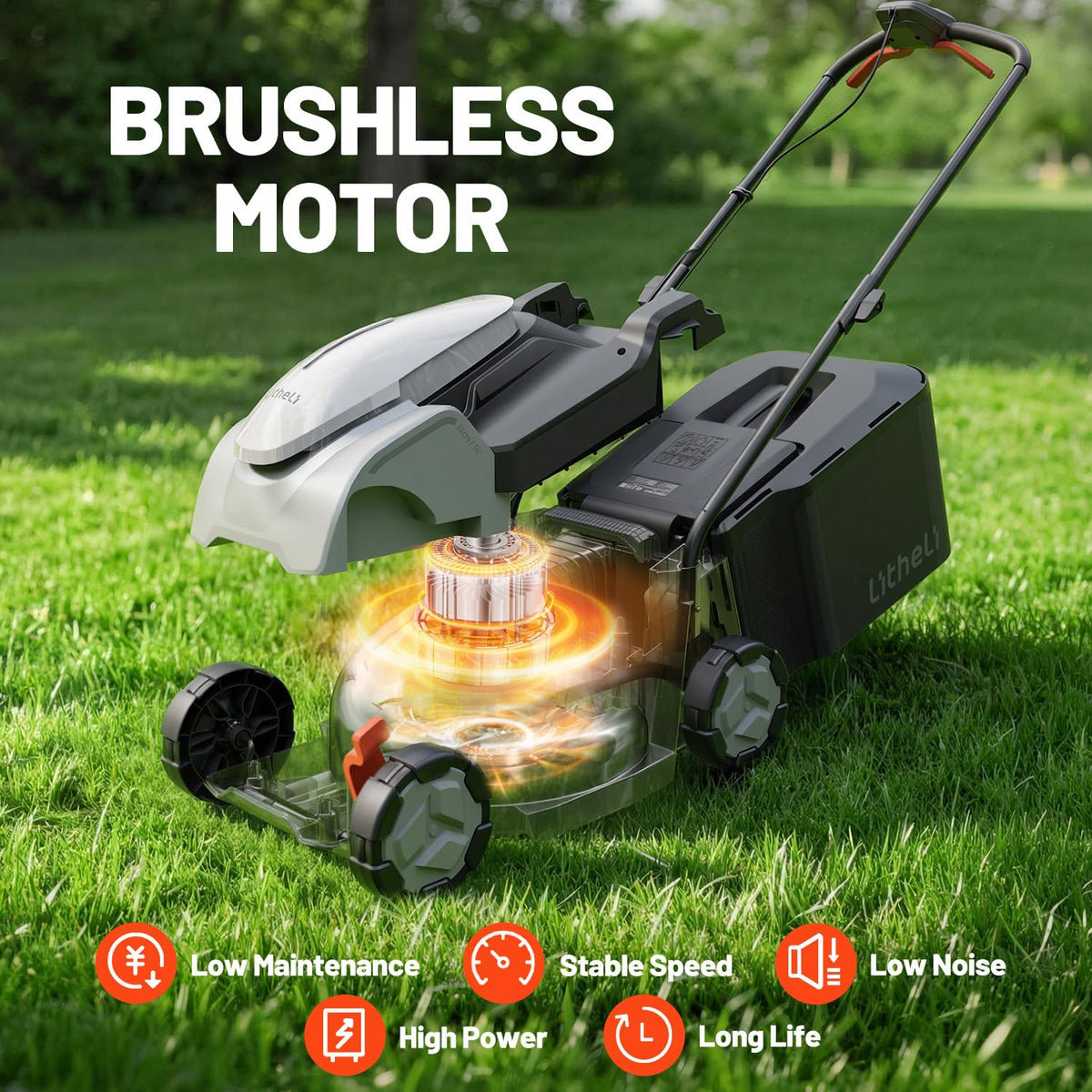 14 Inch Battery Lawn Mower, Lightweight Push Mower with 5.0Ah Battery, Easy-Start Cordless Grass Cutter for Small Yards