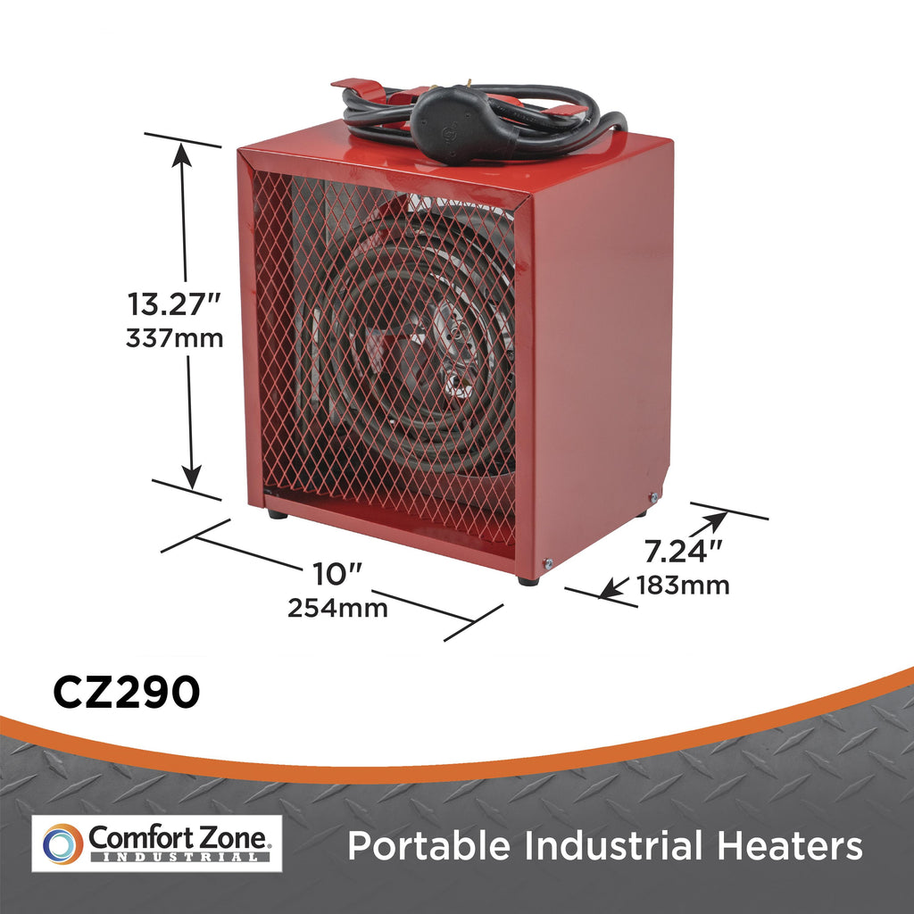 Comfort Zone 4800W, Industrial, Electric, Portable Fan Forced  Workshop Space Heater, Red