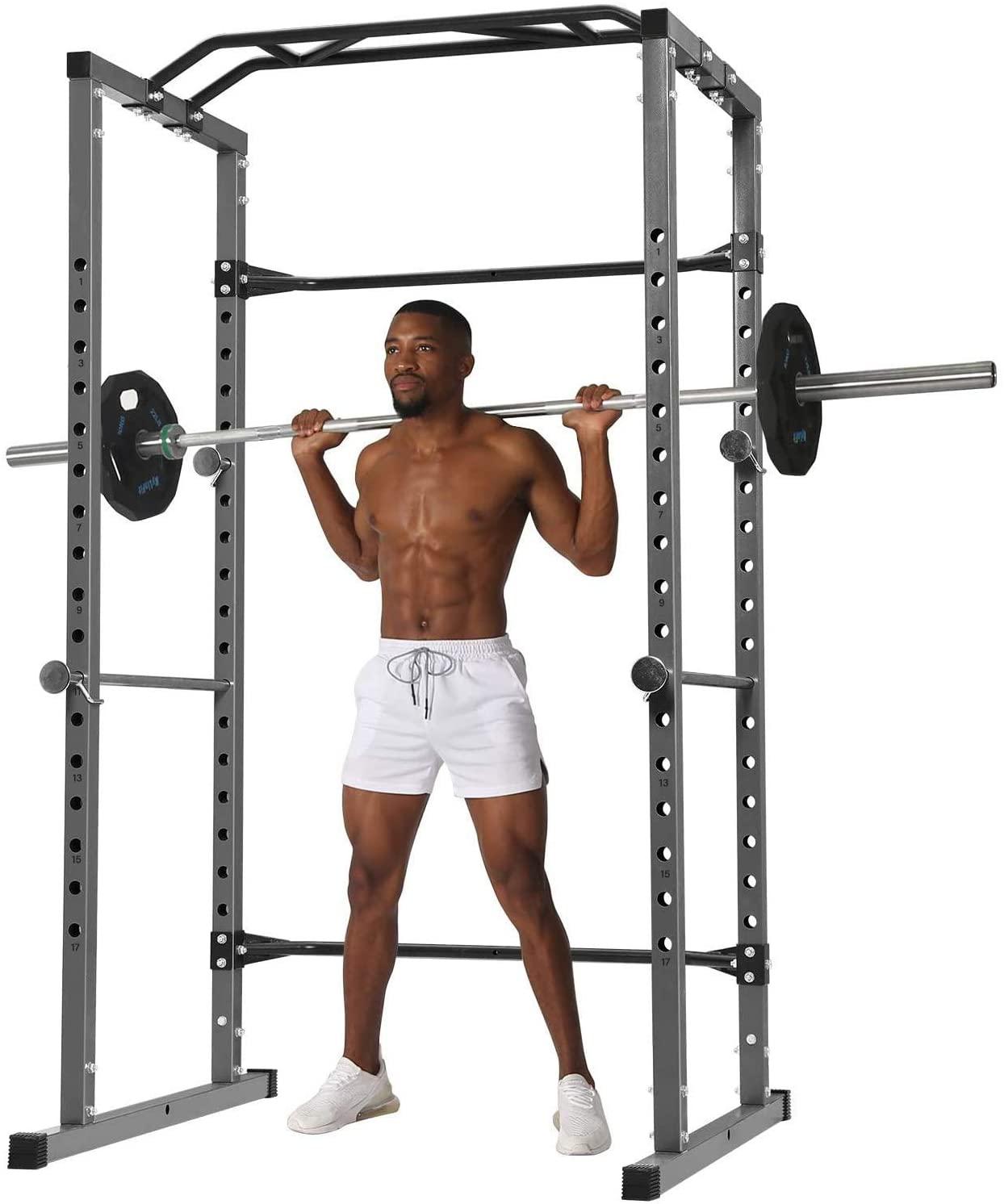 Power Squat Rack, Heavy Duty Multi-Function Power CaRack, Barbell Weight Lifting Workout Station, Weight Capacity 1000 Pounds