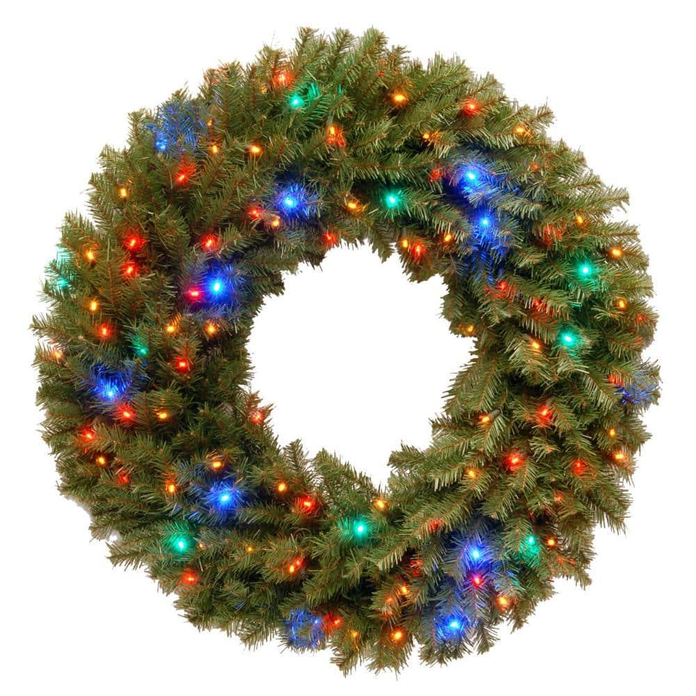 36" Norwood Fir Wreath with Battery Operated Dual Color LED Lights Artificial Christmas Wreath