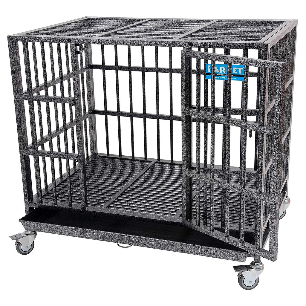 PARPET Heavy Duty  Dog Crate Strong Metal Pet Kennel Cawith Removable Wheels/Steel Tray