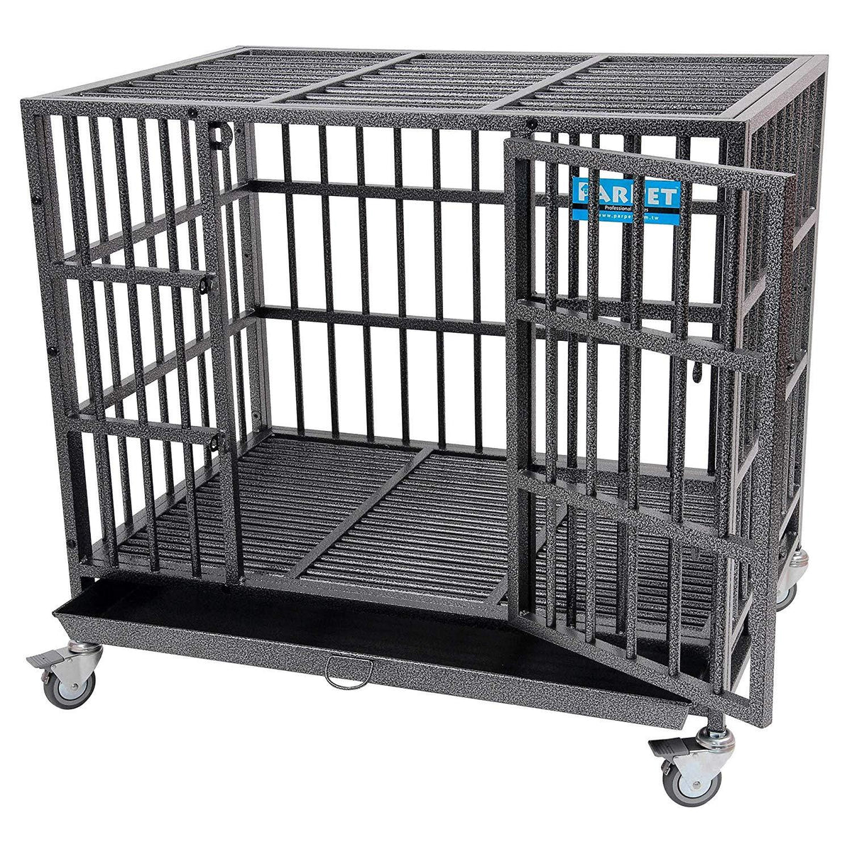 PARPET Heavy Duty  Dog Crate Strong Metal Pet Kennel Cawith Removable Wheels/Steel Tray