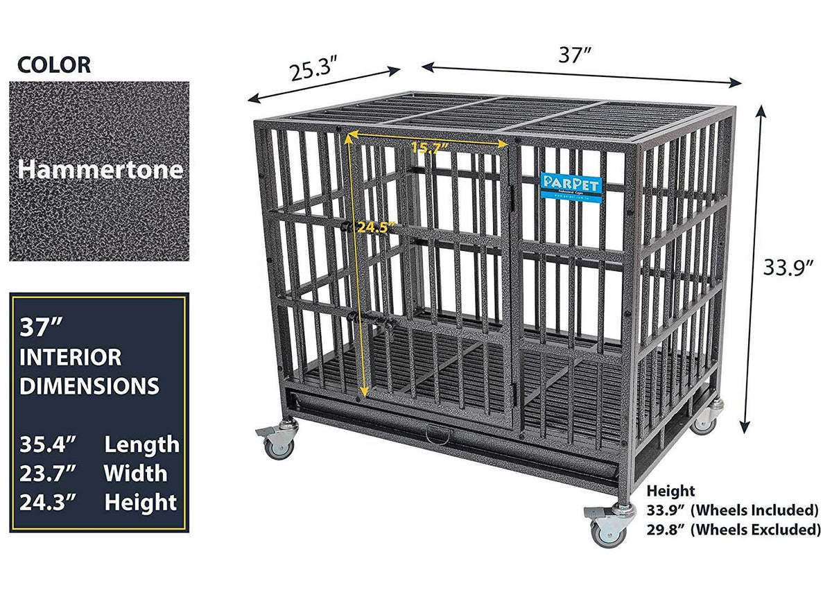 PARPET Heavy Duty  Dog Crate Strong Metal Pet Kennel Cawith Removable Wheels/Steel Tray