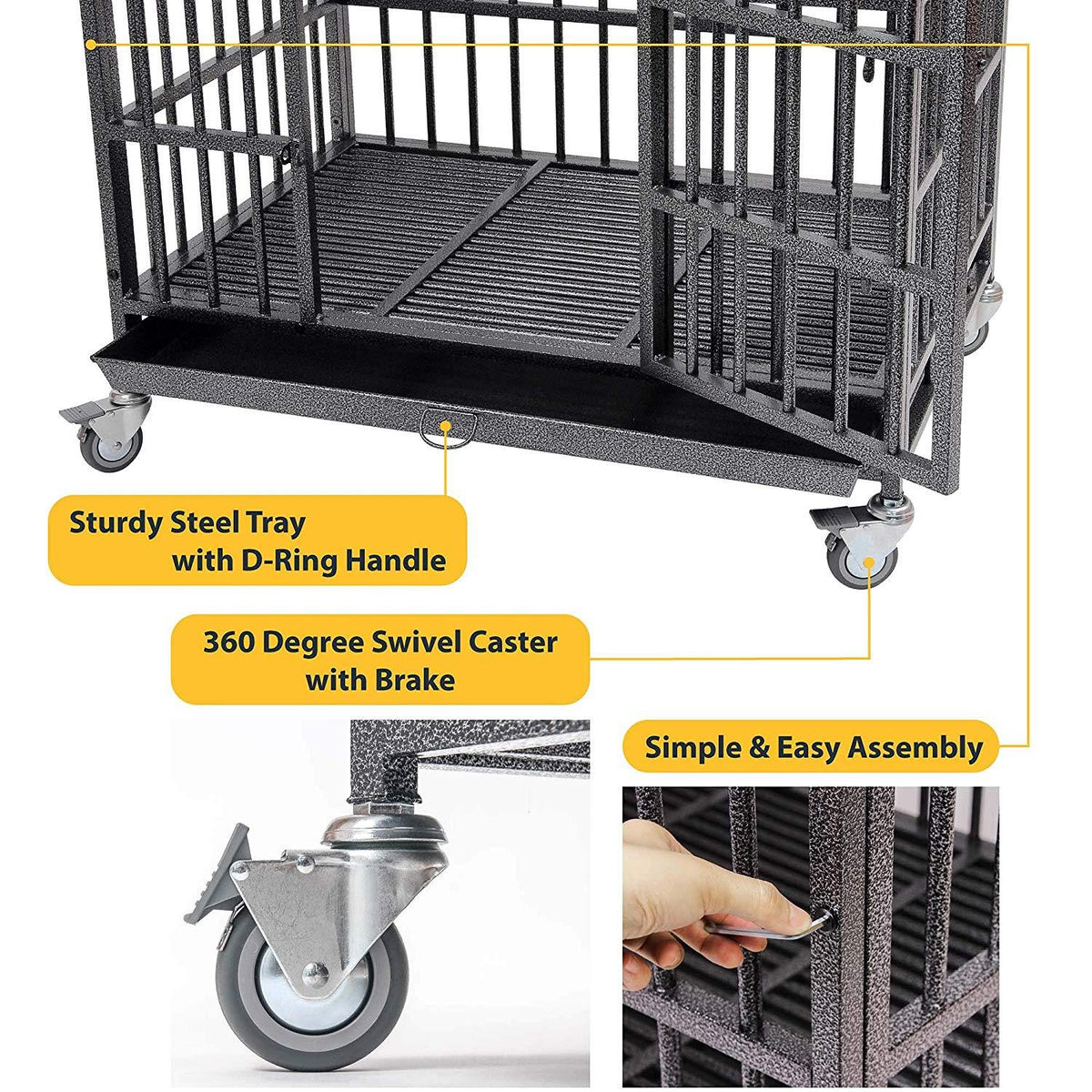 PARPET Heavy Duty  Dog Crate Strong Metal Pet Kennel Cawith Removable Wheels/Steel Tray
