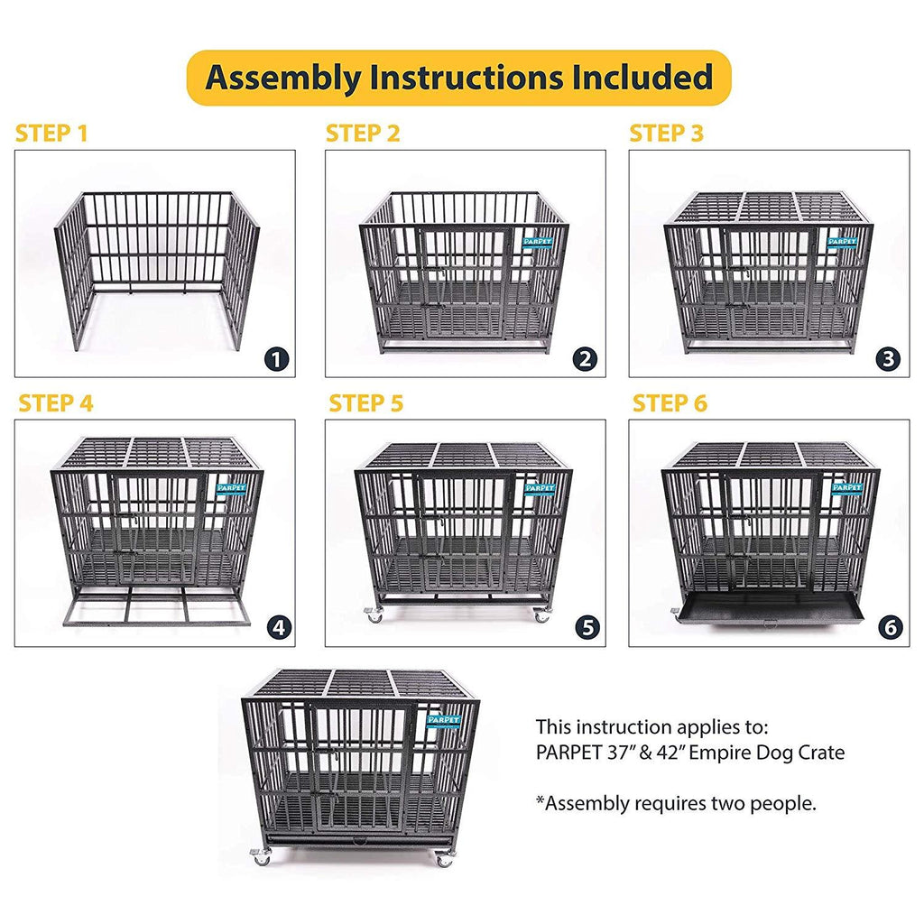 PARPET Heavy Duty  Dog Crate Strong Metal Pet Kennel Cawith Removable Wheels/Steel Tray