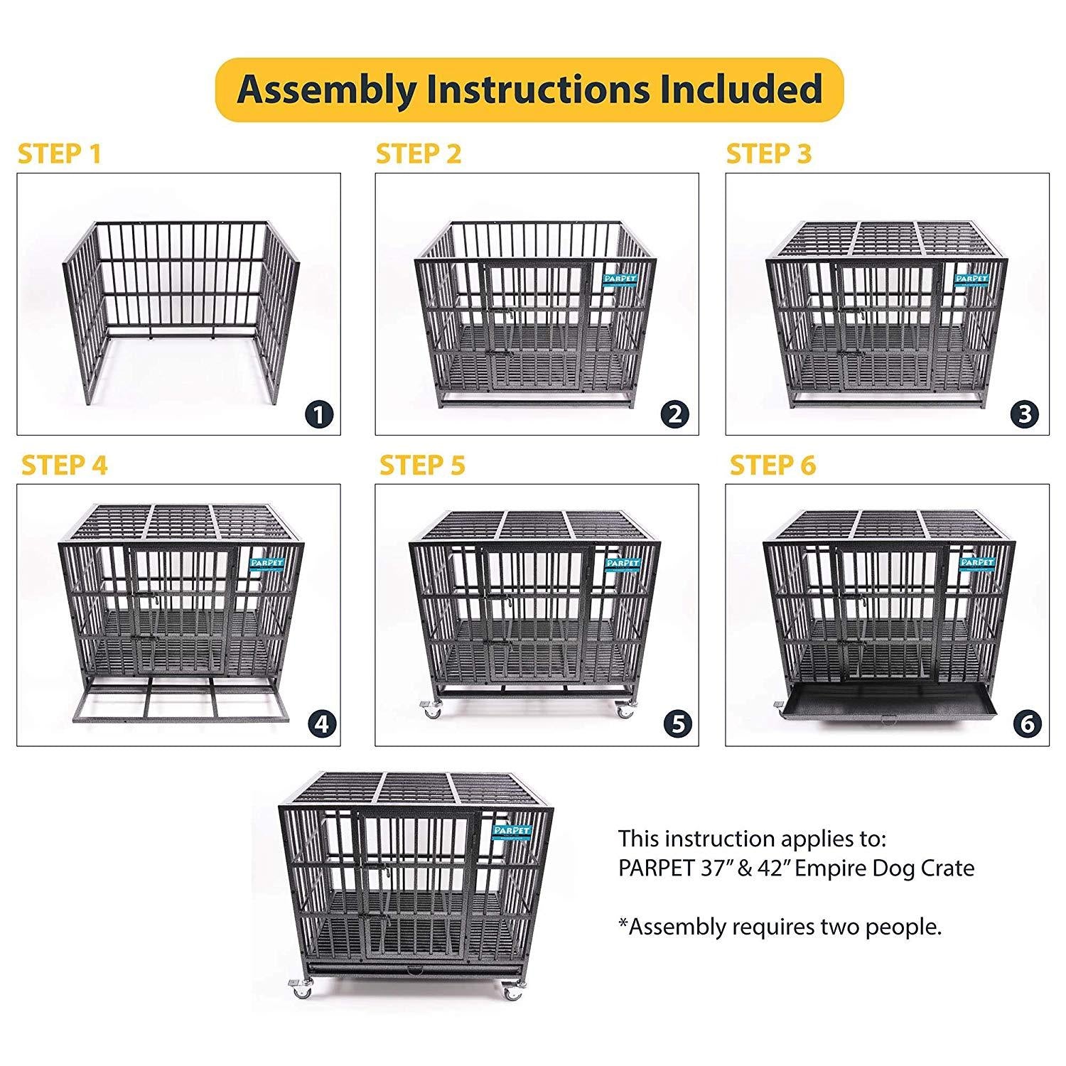 PARPET Heavy Duty  Dog Crate Strong Metal Pet Kennel Cawith Removable Wheels/Steel Tray