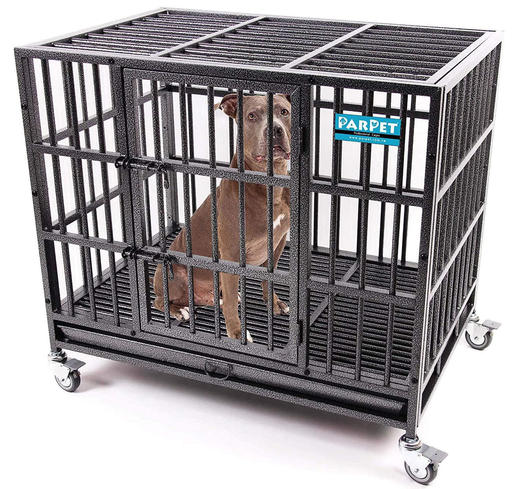 PARPET Heavy Duty  Dog Crate Strong Metal Pet Kennel Cawith Removable Wheels/Steel Tray