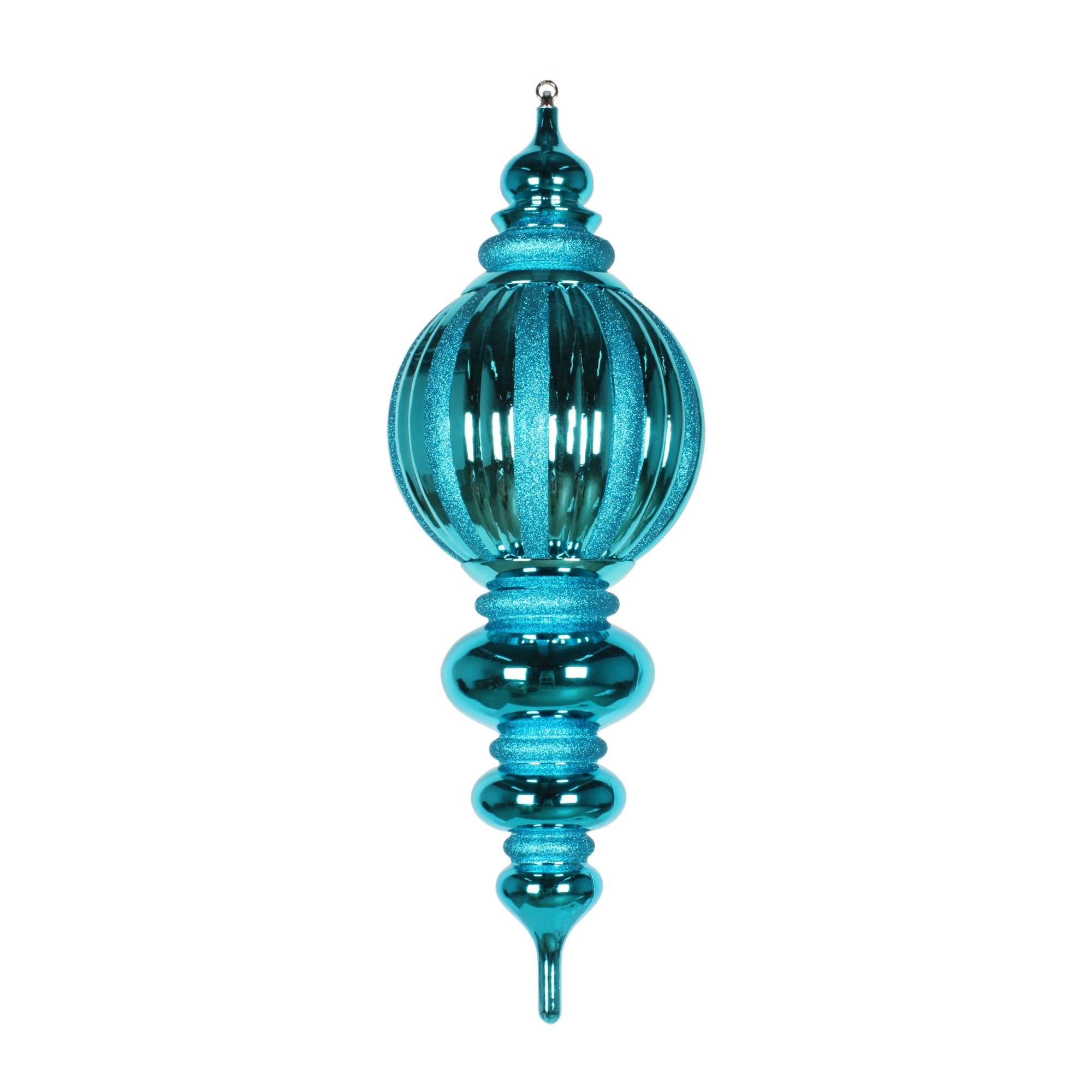 Vickerman 35" Teal Shiny Finial Ornament with Glitter Accents