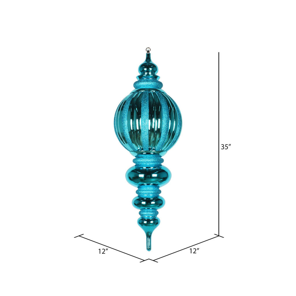 Vickerman 35" Teal Shiny Finial Ornament with Glitter Accents