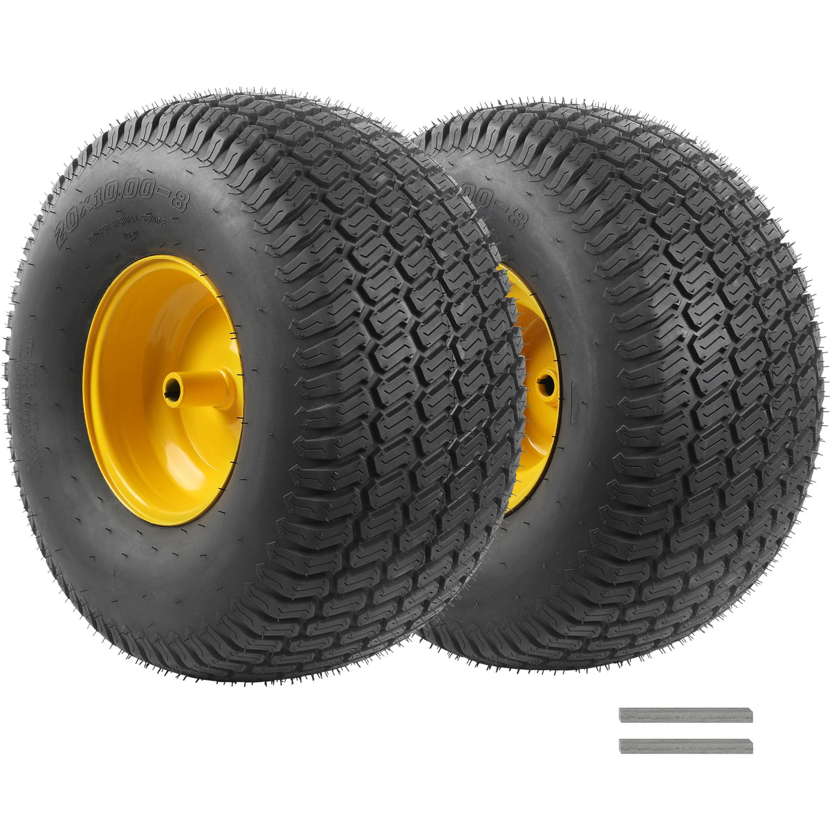 20x10.00-8 Tubeless Lawn Mower Tire and Wheel Assembly (2-Pack), 4-Ply Rear Tire with Steel Rim, 3/4" Bore &amp; 3/16" Keyway, 3.5" Offset Hub, S-Turf Tread, Riding Lawn Mower &amp; Garden Tractor