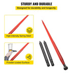 mophorn hay spear 49" bale spear 3000 lbs capacity, bale spike quick attach square hay bale spears 1 3/4" wide, red coated bale forks, bale hay spike with 2 stabilizer spears conus 2