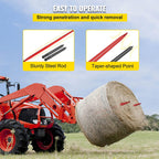 mophorn hay spear 49" bale spear 3000 lbs capacity, bale spike quick attach square hay bale spears 1 3/4" wide, red coated bale forks, bale hay spike with 2 stabilizer spears conus 2