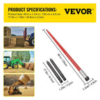 mophorn hay spear 49" bale spear 3000 lbs capacity, bale spike quick attach square hay bale spears 1 3/4" wide, red coated bale forks, bale hay spike with 2 stabilizer spears conus 2