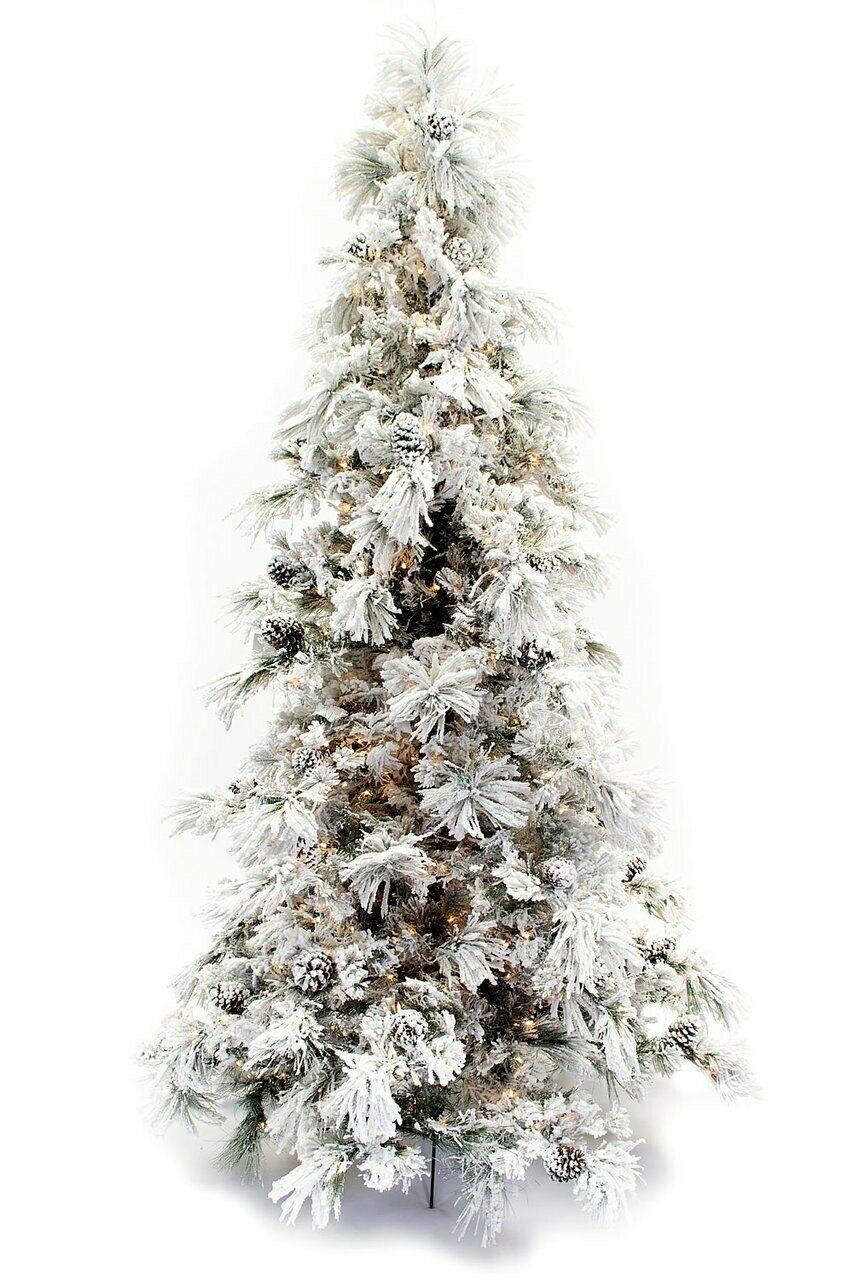12' Flocked Pine Long Needle Prelit Artificial Christmas Tree