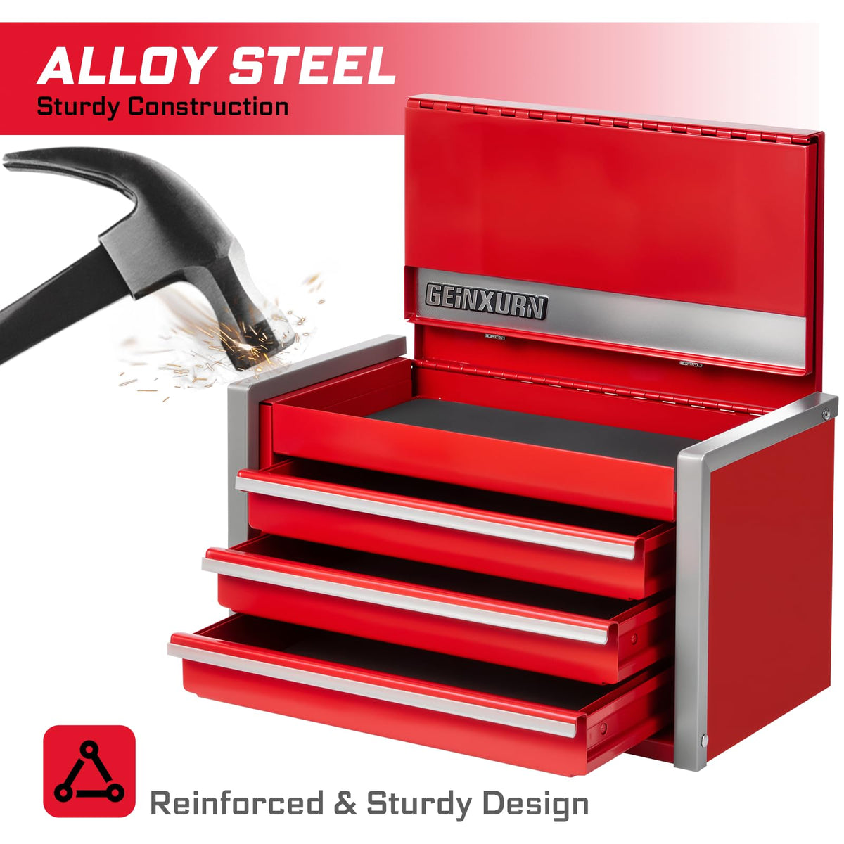 3-Drawer Rolling Red Tool Box, Heavy Duty Micro Roll Cab Steel Stackable Tool Chest with Lockable Drawers, LarCapacity Tool Cabinet for Garage, Workshop, Truck