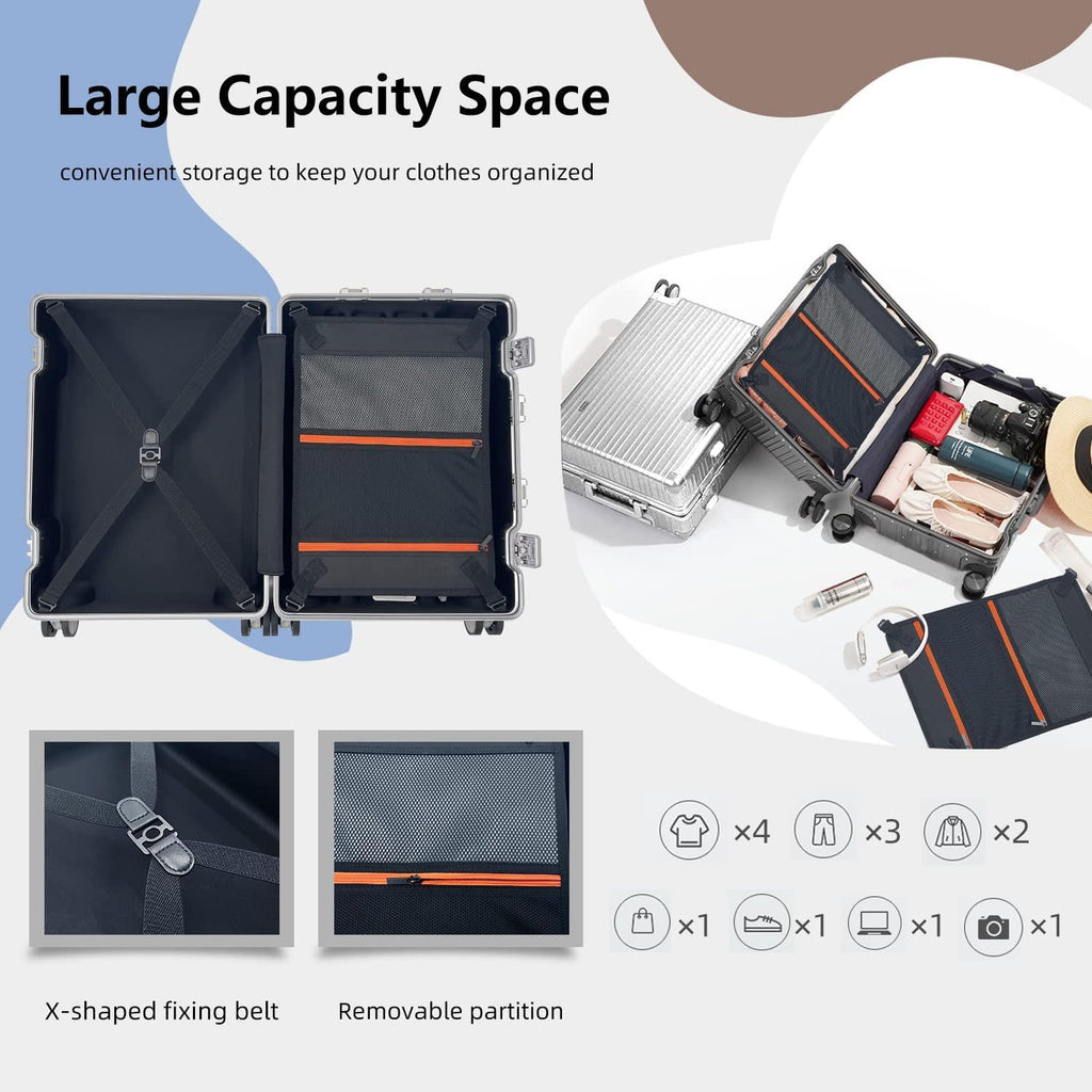 Aluminum Carry On Luggage Hard Shell Luggage Lightweight Metal Suitcases Zipperless Luggage with TSA Lock Fashion Suitcase with Spinner Wheels for Travel/Business( 1903 Sliver, 20 Inch )