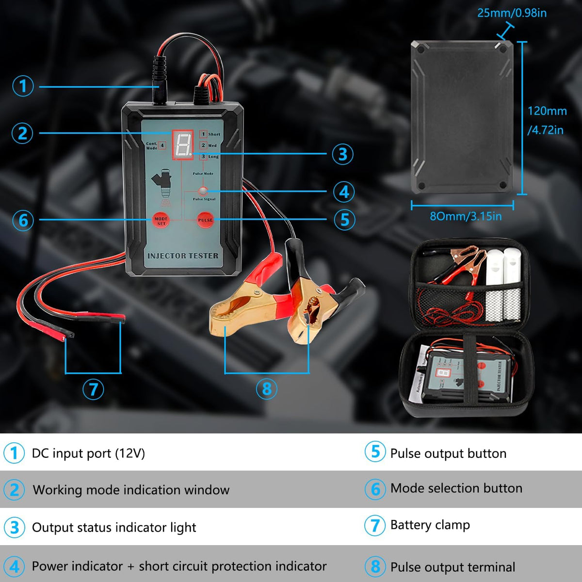 Fuel Injector Tester And Adapter For Diagnosis Cleaning Of Injectors DIY Cleaning Tool Kits Switchable Short-circuit Protection