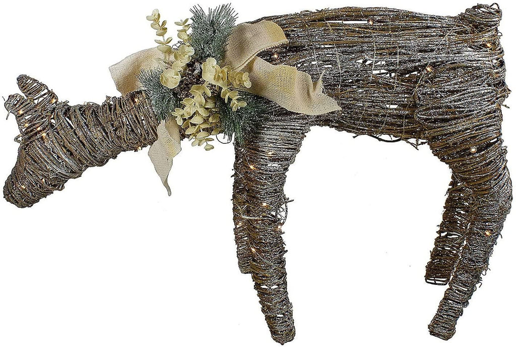 38" LED DrinRattan Deer Fawn Christmas Outdoor Decorations