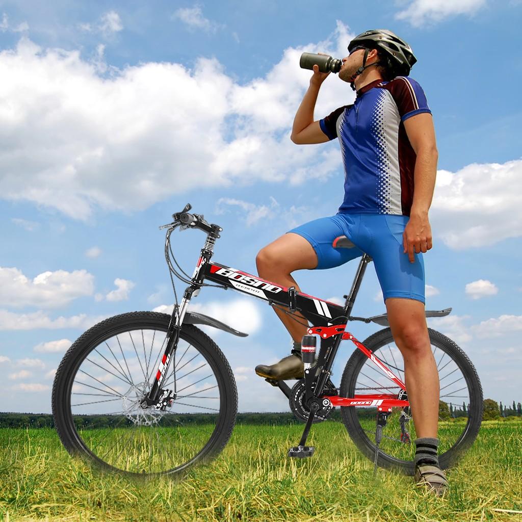 Aimik Mchoice Folding Mountain Bike 26 In. Wheels 21 Speed Dual Disc Brakes Full Suspension Non-Slip Bicycle for Adult Male and Female