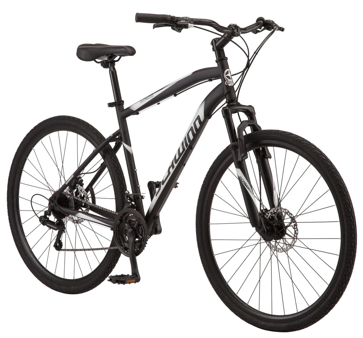 Schwinn GlenHybrid Bike, 21 speeds, 700c wheel, black, mens style frame