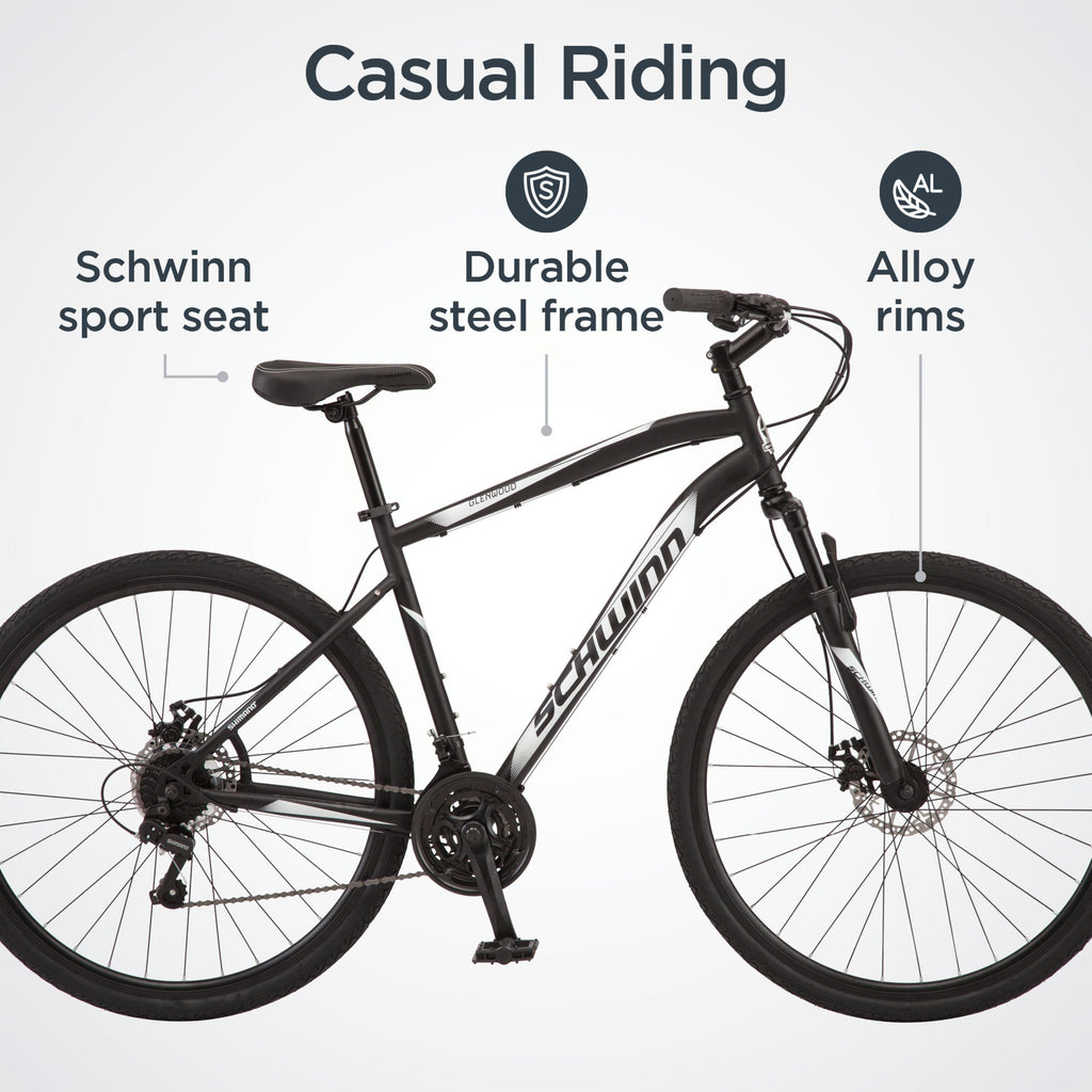 Schwinn GlenHybrid Bike, 21 speeds, 700c wheel, black, mens style frame