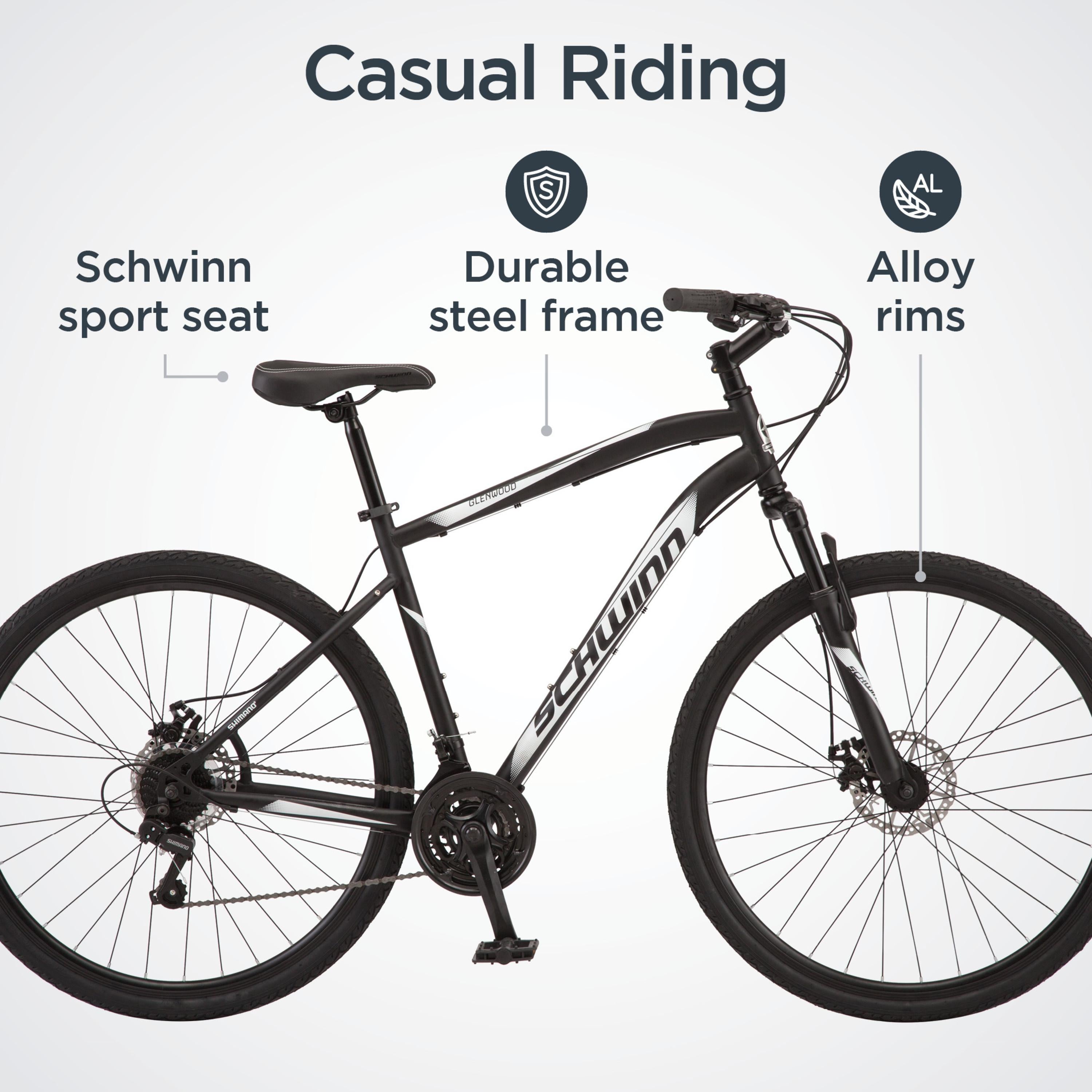 Schwinn GlenHybrid Bike, 21 speeds, 700c wheel, black, mens style frame