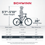 Schwinn GlenHybrid Bike, 21 speeds, 700c wheel, black, mens style frame