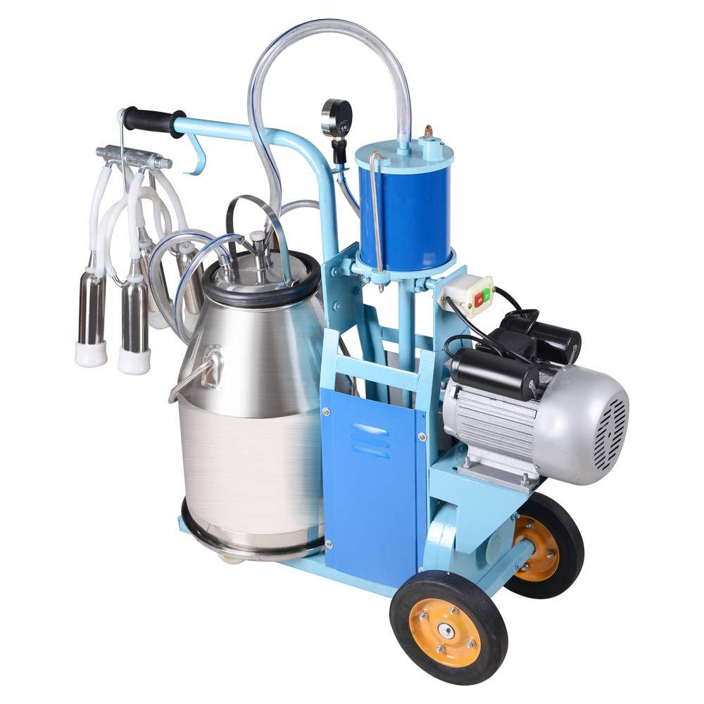 priomive electric milking machine, 110v/220v portable milking machine with 25l 304 stainless steel bucket for farm cows bucket milking supplies