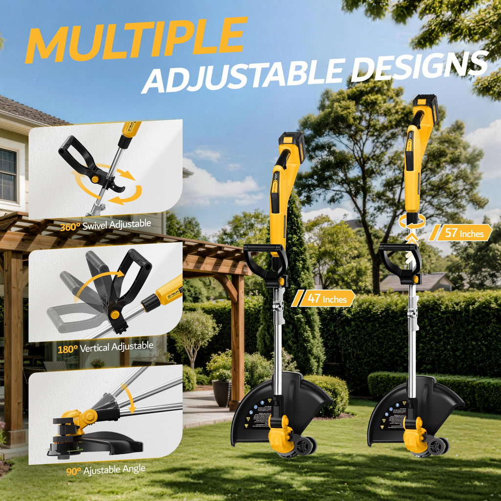 Brushless Electric Weed Wacker String Trimmer, 20V Cordless Weed Eater and Edger, 15" Cutting Width with 2 * 5.0Ah Battery Powered Brush Cutter, 4 in 1 Lawn Mower, Eco Friendly Grass Cutter