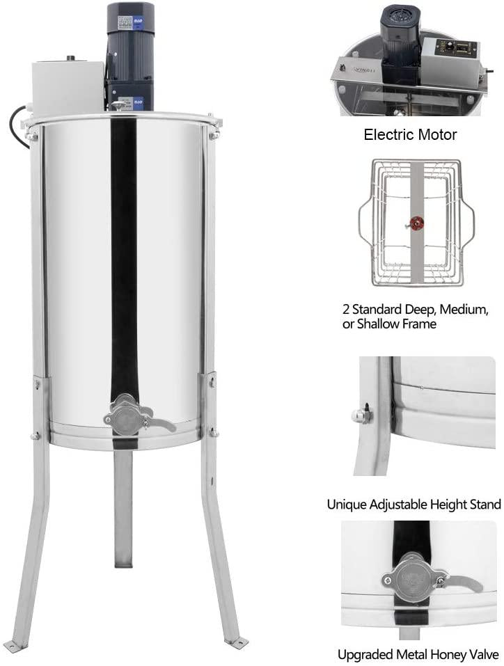 vingli electric 2 frame honey extractor separator,food grade stainless steel honeycomb spinner drum with adjustable height stands,beekeeping pro extraction apiary centrifuge equipment