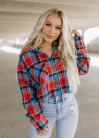 plaid cropped button flannel