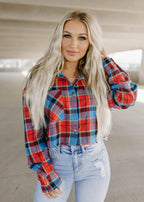 plaid cropped button flannel