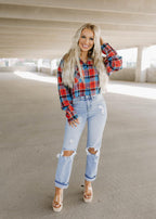 plaid cropped button flannel